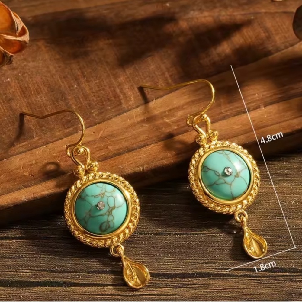 Victorian Gold Turquoise Vintage Earrings - Picture 6 of 6